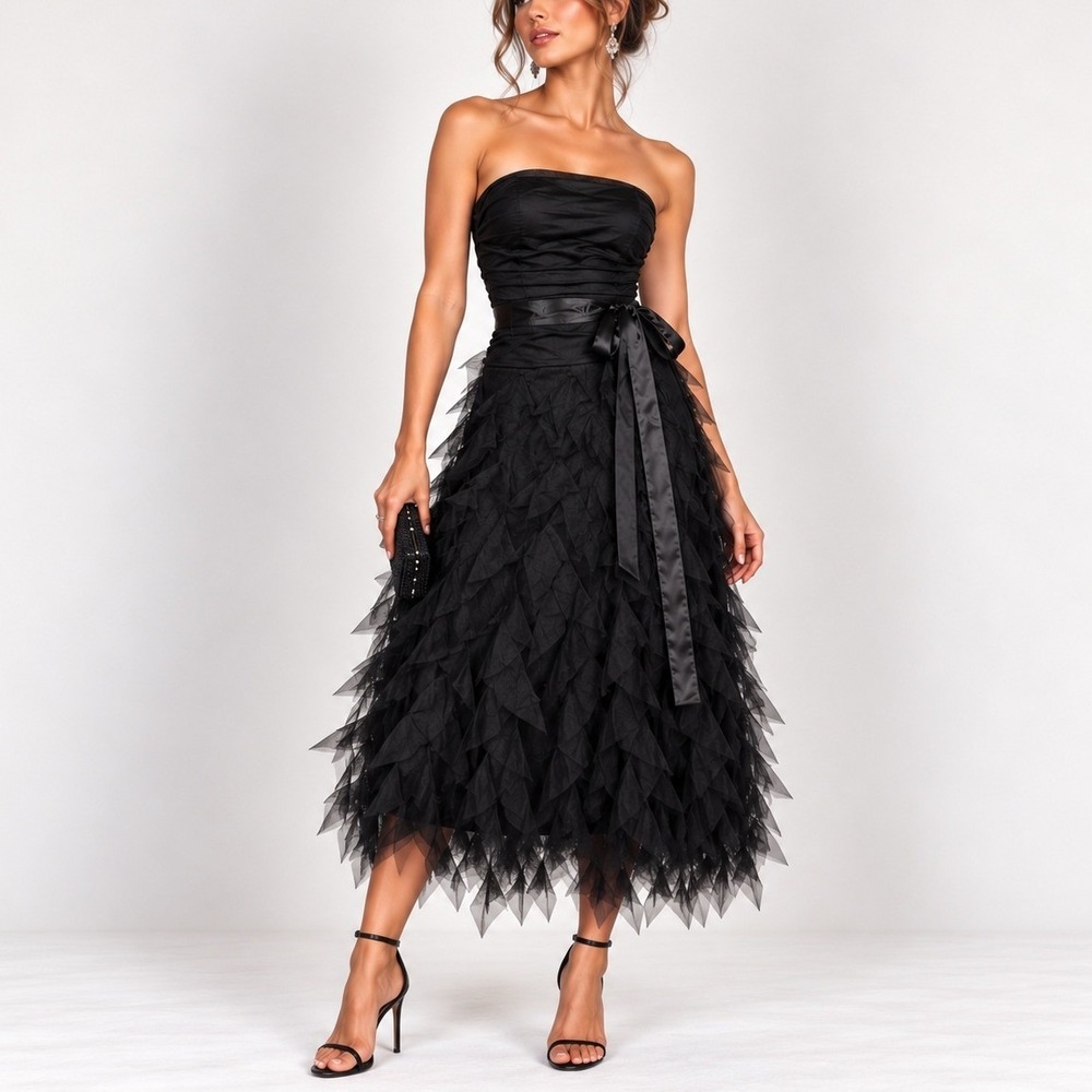 Fredericks of Hollywood Strapless Dress Women 6 Black Fairy Cocktail Party HoCo